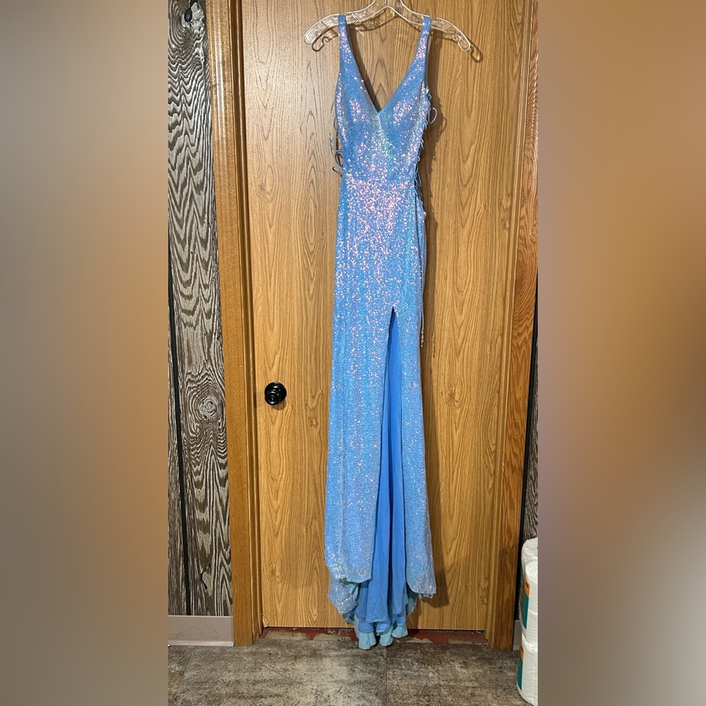 Ellie Wilde Blue Sequin Prom Dress